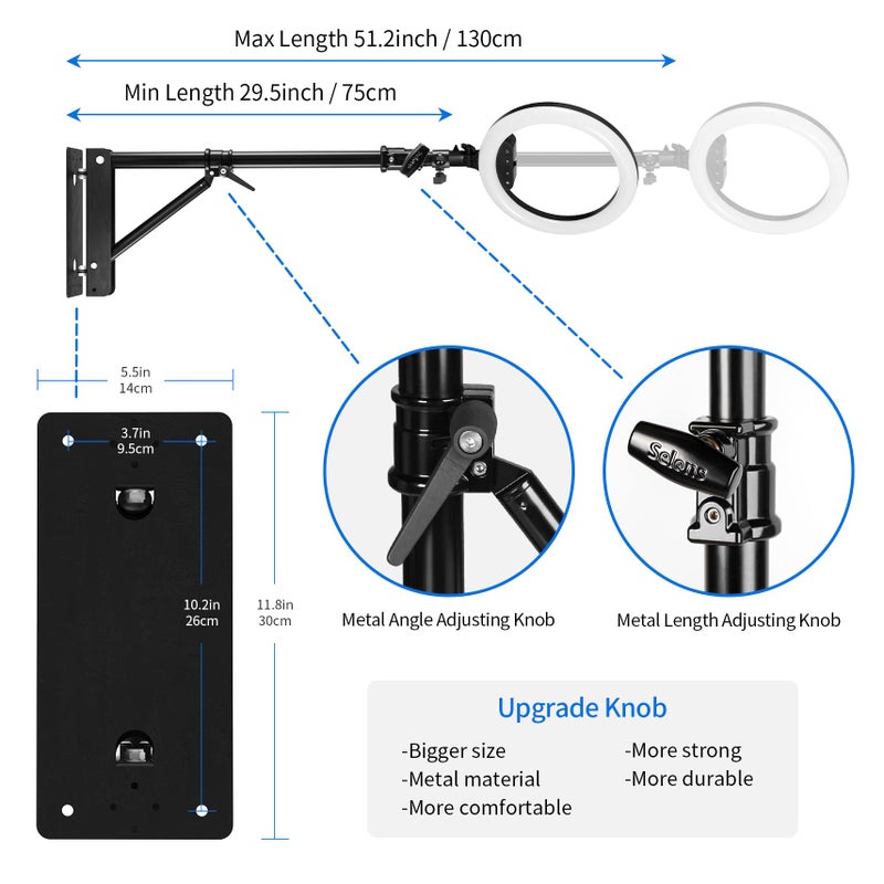 Selens Wall Mount Boom Arm with Triangle Base, Max Length 51inches/130cm Adjustable Camera Mount Up to 4.26ft for Photography Studio Video Strobe Flash, Ring Light, Softbox, Umbrella Reflector etc. - Image 5