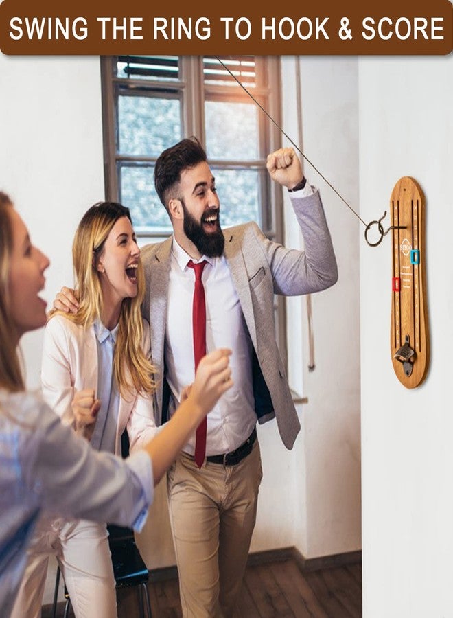 SITOO ألعاب الخطاف والحلقة مع فتاحة زجاجات، لعبة رمي الحلقات للكبار، لعبة رمي الحلقات للاستخدام الداخلي والخارجي، هدايا للرجال (خشب) - Image 2