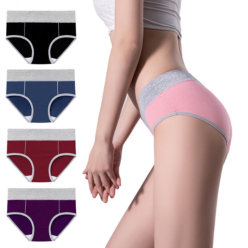 4-Piece Combination Waist Hip Spot Cotton Color Matching Underwear Ladies Plus Large Size - Image 2
