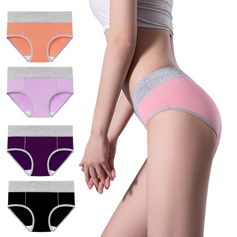 4-Piece Combination Waist Hip Spot Cotton Color Matching Underwear Ladies Plus Large Size - Image 1