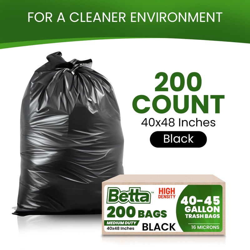 Betta 40-45 Gallon Black High-Density Trash Bags, 200 Count Box, (40x48-inch) Commercial Medium-Duty Garbage Can Liners - Image 2