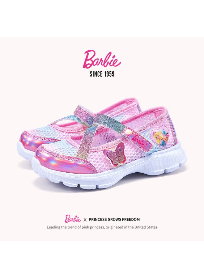 Barbie أحذية باربي للأطفال، أحذية صيفية ضحلة من الشبك، أحذية ماري جين بأسلوب الأميرة للبنات D01، الحجم 29، وردي - Image 2