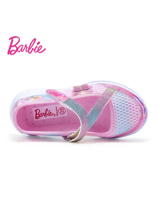 Barbie أحذية باربي للأطفال، أحذية صيفية ضحلة من الشبك، أحذية ماري جين بأسلوب الأميرة للبنات D01، الحجم 29، وردي - Image 4