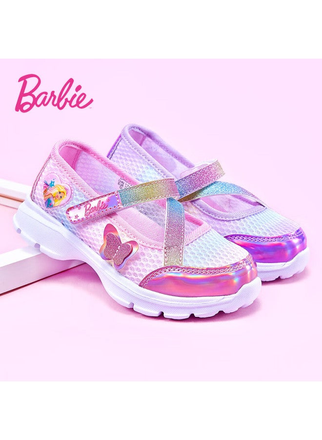 Barbie أحذية باربي للأطفال، أحذية صيفية ضحلة من الشبك، أحذية ماري جين بأسلوب الأميرة للبنات D01، الحجم 29، وردي - Image 1