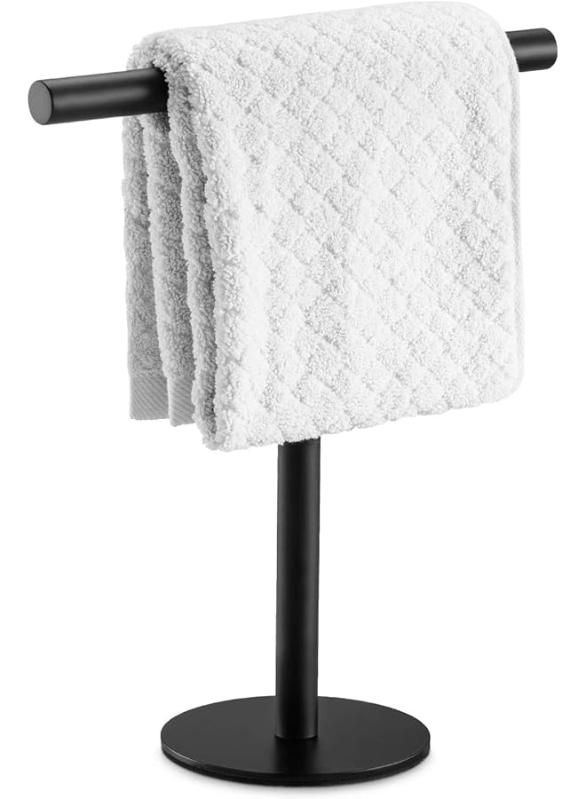 promass 1 Pack Bath Hand Towel Holder Standing, SUS304 Stainless Steel Matte Black T-Shape Towel Bar Rack Stand, Tower Bar for Bathroom Kitchen Vanity Countertop - Image 1