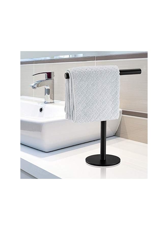 promass 1 Pack Bath Hand Towel Holder Standing, SUS304 Stainless Steel Matte Black T-Shape Towel Bar Rack Stand, Tower Bar for Bathroom Kitchen Vanity Countertop - Image 5