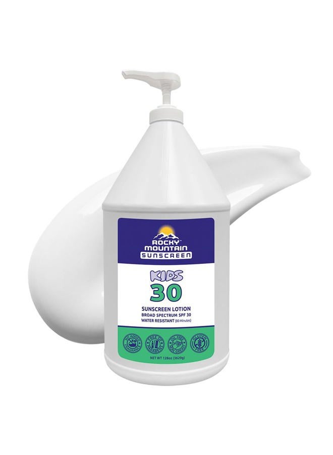 Rocky Mountain Sunscreen KIDS SPF 30 Lotion -Broad Spectrum UVA/UVB Protection | Hawaii 104 Reef Act Compliant (Oxybenzone & Octinoxate Free) | Water Resistant 80 Min. | Gallon with Pump (128 Fl Oz) - Image 1