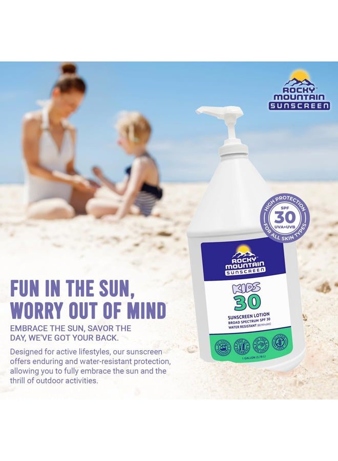 Rocky Mountain Sunscreen KIDS SPF 30 Lotion -Broad Spectrum UVA/UVB Protection | Hawaii 104 Reef Act Compliant (Oxybenzone & Octinoxate Free) | Water Resistant 80 Min. | Gallon with Pump (128 Fl Oz) - Image 3