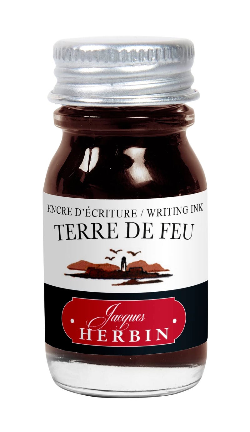 Jacques Herbin Ink Bottle - Terre de Feu - 10ML - Brown Dye-Based Ink - Glass Bottle - Image 1