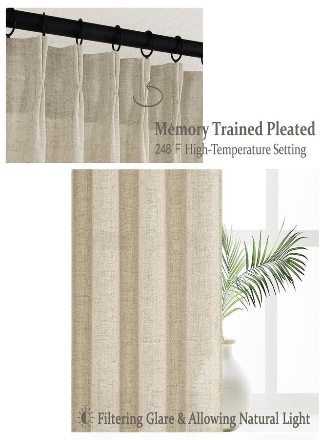 PleatedDrapes Taupe Pinch Pleated Sheer Curtains 92 Inch Curtains 2 Panels Set for Dining Room, Rustic Farmhouse Natural Linen Privacy Curtain with Ceiling Track for Sunroom 90-92 Inch Windows Drapes Warm Beige - Image 4