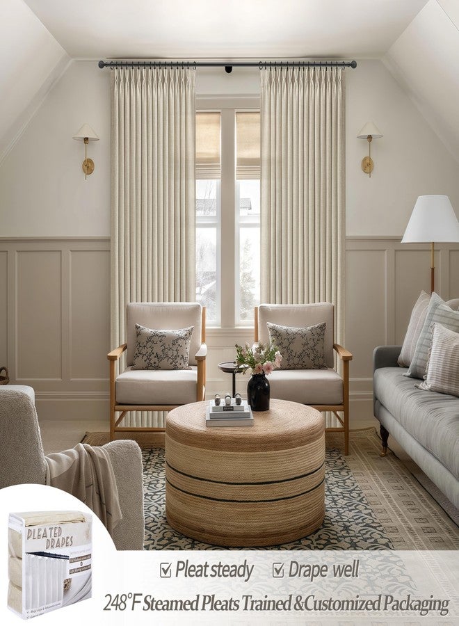PleatedDrapes Taupe Pinch Pleated Sheer Curtains 92 Inch Curtains 2 Panels Set for Dining Room, Rustic Farmhouse Natural Linen Privacy Curtain with Ceiling Track for Sunroom 90-92 Inch Windows Drapes Warm Beige - Image 5