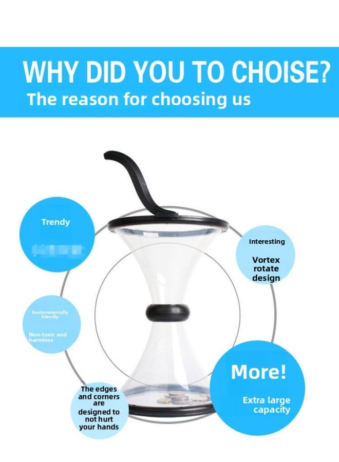 Direct Rotating Piggy Bank Whirlwind Piggy Bank Decompression Whirlpool Funnel Transparent Turn Coin Bucket-Color:Black - Image 4