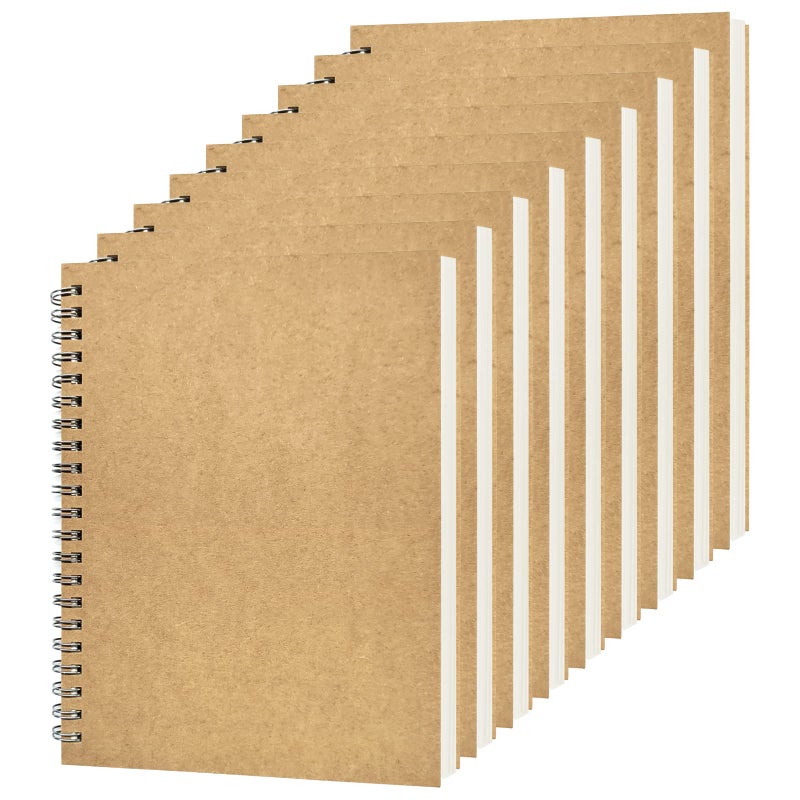 DSTELIN Blank Spiral Notebook, 9-Pack, Soft Cover, Sketch book, 100 Pages / 50 Sheets, 7.5 inch x 5.1 inch (Brown) - Image 1