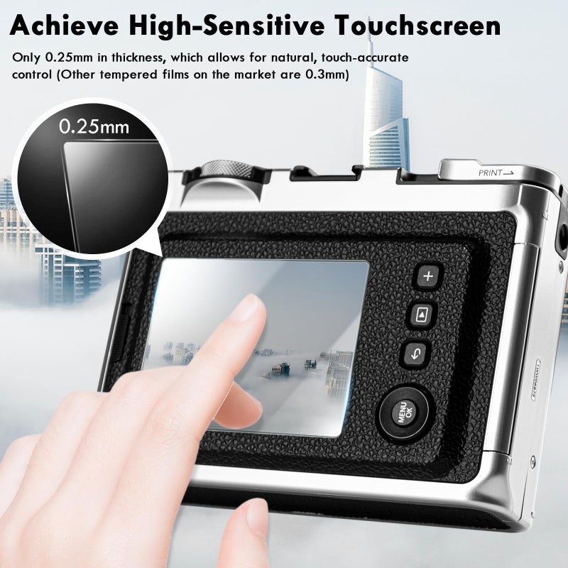 Rieibi [3+3Pack] Screen Protector for Fujifilm Instax Mini EVO Instant Camera LCD + Lens PET Flim, 0.25mm 9H Hardness Tempered Glass Film for Fuji instax mini Evo - Image 4