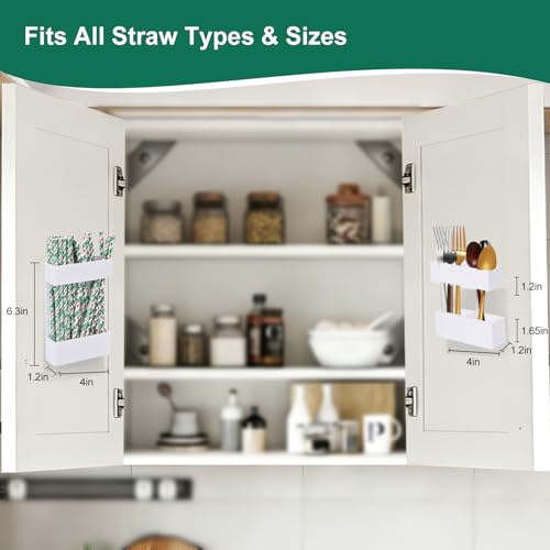 BERBAM 2 PACK Small Acrylic Straw Holder for Cabinet Doors，Straw Organizer Storage with Most Sizes，Multi-Function Kitchen Accessories Container with Adhesive Round Pads(whtie) - Image 2