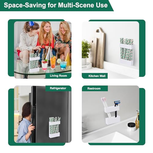 BERBAM 2 PACK Small Acrylic Straw Holder for Cabinet Doors，Straw Organizer Storage with Most Sizes，Multi-Function Kitchen Accessories Container with Adhesive Round Pads(whtie) - Image 4