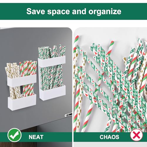 BERBAM 2 PACK Small Acrylic Straw Holder for Cabinet Doors，Straw Organizer Storage with Most Sizes，Multi-Function Kitchen Accessories Container with Adhesive Round Pads(whtie) - Image 5