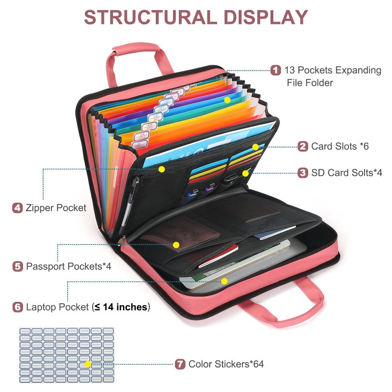 SEEKIND PU Leather Accordion File Organizer with Handle & Strapï¼Œ12 Pockets Expanding File Folder with Zipper & Labelsï¼ŒPortable Document Organizer File for Letter A4 Files - Image 2