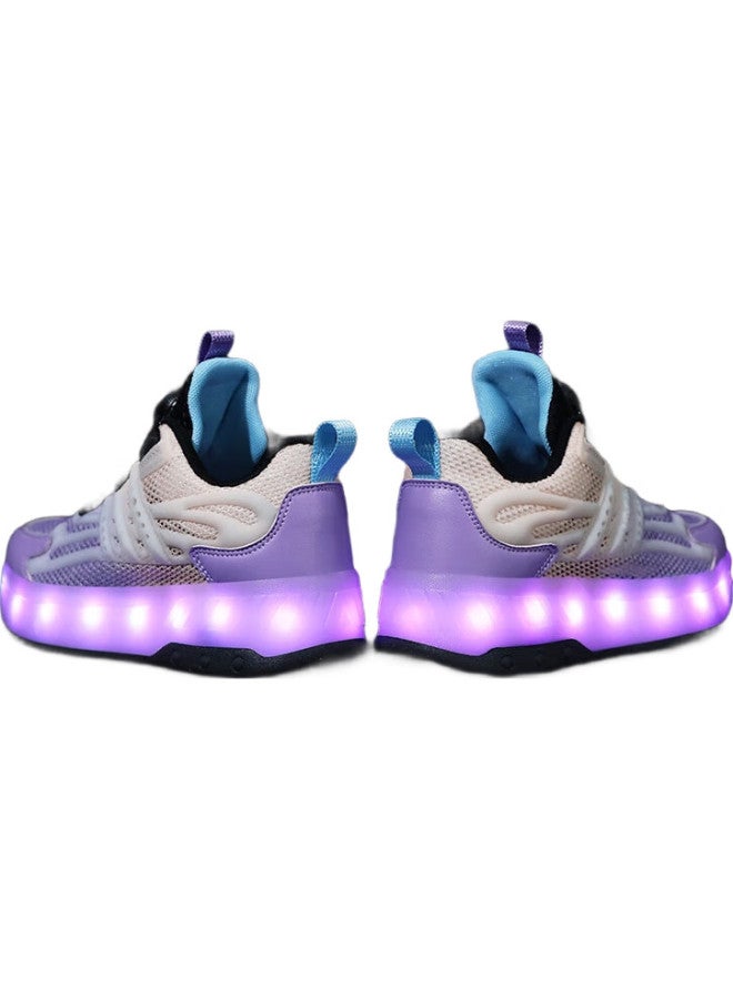 BKG Boys' Summer New Student Single Mesh Breathable Girls' Roller Skates X25533-B15 Black Purple Moon 34 - Image 2