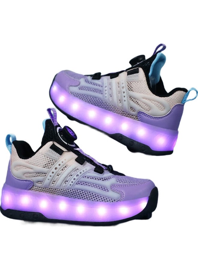 BKG Boys' Summer New Student Single Mesh Breathable Girls' Roller Skates X25533-B15 Black Purple Moon 34 - Image 1