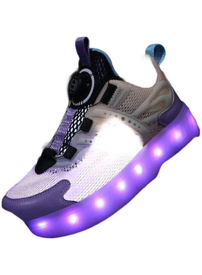 BKG Boys' Summer New Student Single Mesh Breathable Girls' Roller Skates X25533-B15 Black Purple Moon 34 - Image 3