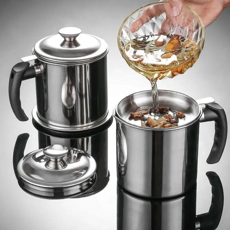 ESTAMINE Oil Strainer Pot Grease Can Stainless Steel Cooking Grease ContainerReuse Oil Storage Best Oil Shaver Can Container with Removable Filter AntiScalding Handheld Lid for Cooking Oil 15L - Image 1