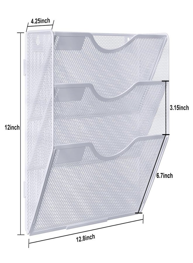 PAG Hanging Wall File Holder, 3 Tier Mail Sorter for Wall, Mesh Office Wall Organizer For Papers/Folders/Files Clipboard & Magazine, White - Image 4