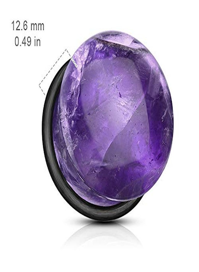 Pierced Owl Natural Amethyst Semi-Precious Stone Domed Single Flare Plugs with Black O Ring, Sold as a Pair (8mm (0GA)) - Image 2