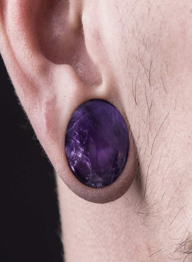 Pierced Owl Natural Amethyst Semi-Precious Stone Domed Single Flare Plugs with Black O Ring, Sold as a Pair (8mm (0GA)) - Image 4