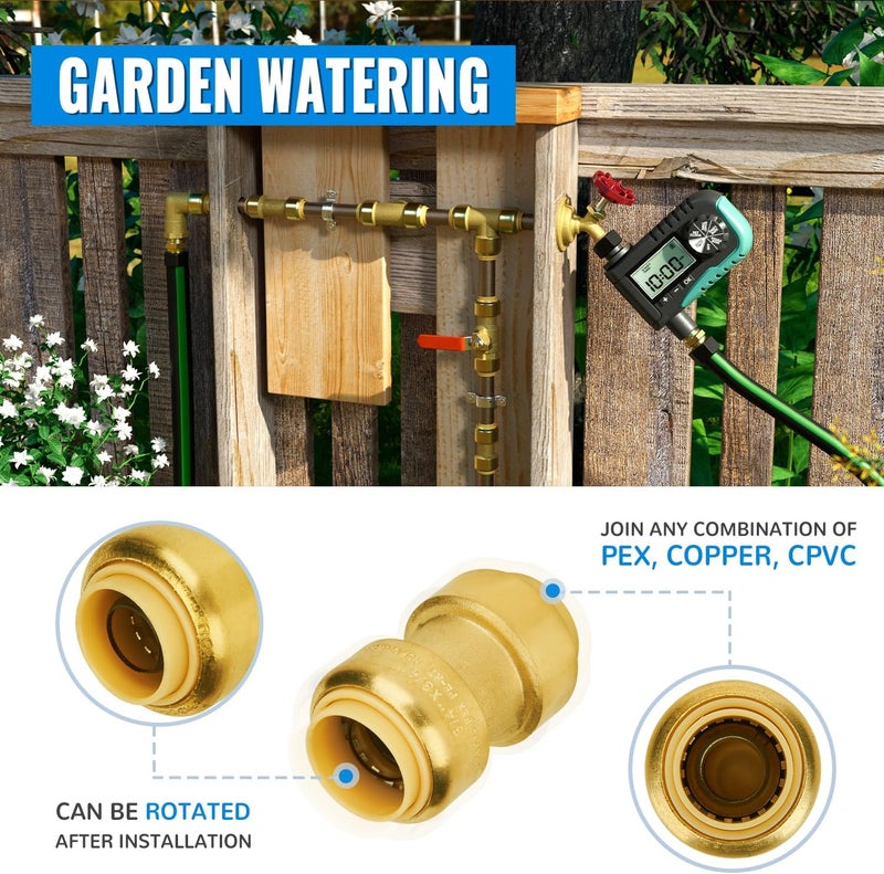 SUNGATOR 3/4 Inch Coupling, Push Pex Fittings 3/4 Inch, No Lead Brass Push-to-Connect Plumbing Fittings for Pex Pipe, Copper, CPVC, with 1 Disconnect Clip, Pack of 12 - Image 5