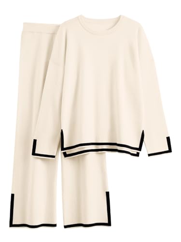 LILLUSORY طقم ليلوسوري النسائي لخريف 2 قطعة ملابس مريحة بدلة رياضية بلوزة بأكمام طويلة وسروال واسع 2025 مشمش L - Image 1