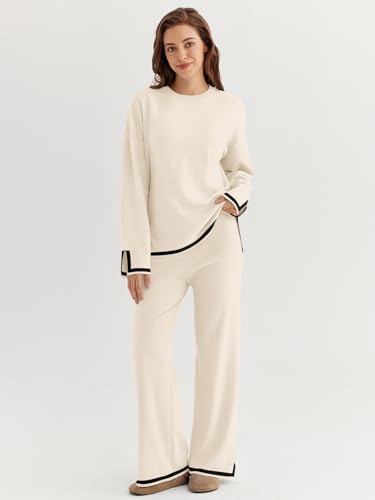 LILLUSORY طقم ليلوسوري النسائي لخريف 2 قطعة ملابس مريحة بدلة رياضية بلوزة بأكمام طويلة وسروال واسع 2025 مشمش L - Image 2