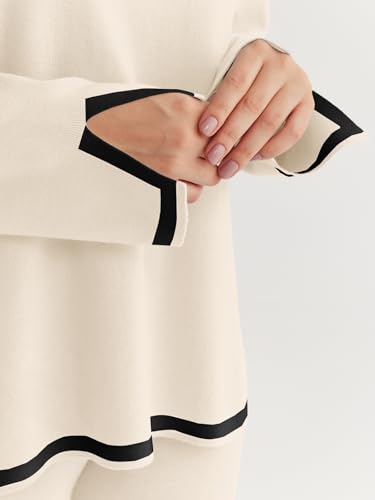 LILLUSORY طقم ليلوسوري النسائي لخريف 2 قطعة ملابس مريحة بدلة رياضية بلوزة بأكمام طويلة وسروال واسع 2025 مشمش L - Image 5