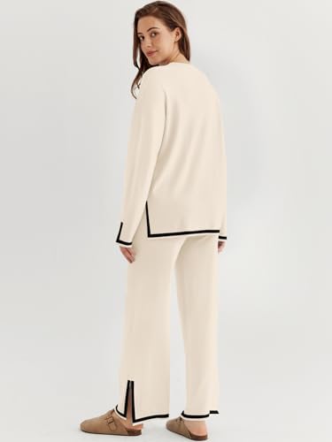 LILLUSORY طقم ليلوسوري النسائي لخريف 2 قطعة ملابس مريحة بدلة رياضية بلوزة بأكمام طويلة وسروال واسع 2025 مشمش L - Image 4