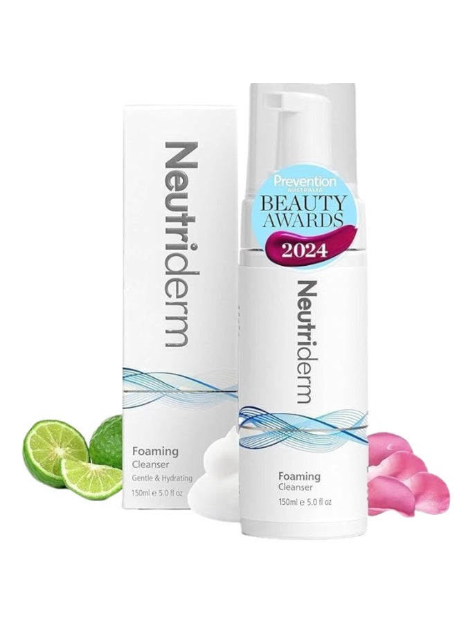 نيوتري ديرم غسول الوجه الرغوي نيوتريديرم للبشرة الجافة: منظف الوجه فائق الترطيب مع النياسيناميد وفيتامين ج ورغوة التنظيف بروفيتامين ب5 - غسول الوجه يزيل المكياج والشوائب - 150 مل - Image 1