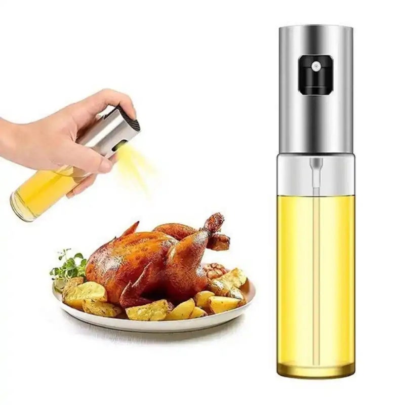 Portable Mini Round Edible Oil Spray Bottle For Easy Control The Oil While Cooking- Silver - Image 1