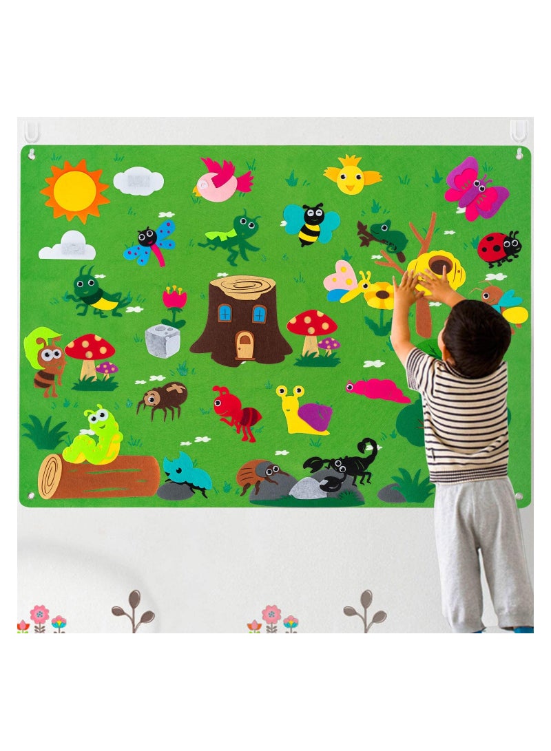 Insect Teaching Felt Board Story Set, 45Pcs Preschool Bug Animals, Caterpillar, Bee, erfly, Dragonfly, Storytelling Flannel Early Learning Play Kit, Wall Hanging Gift for Toddlers, 3.5 Ft (Green) - Image 1