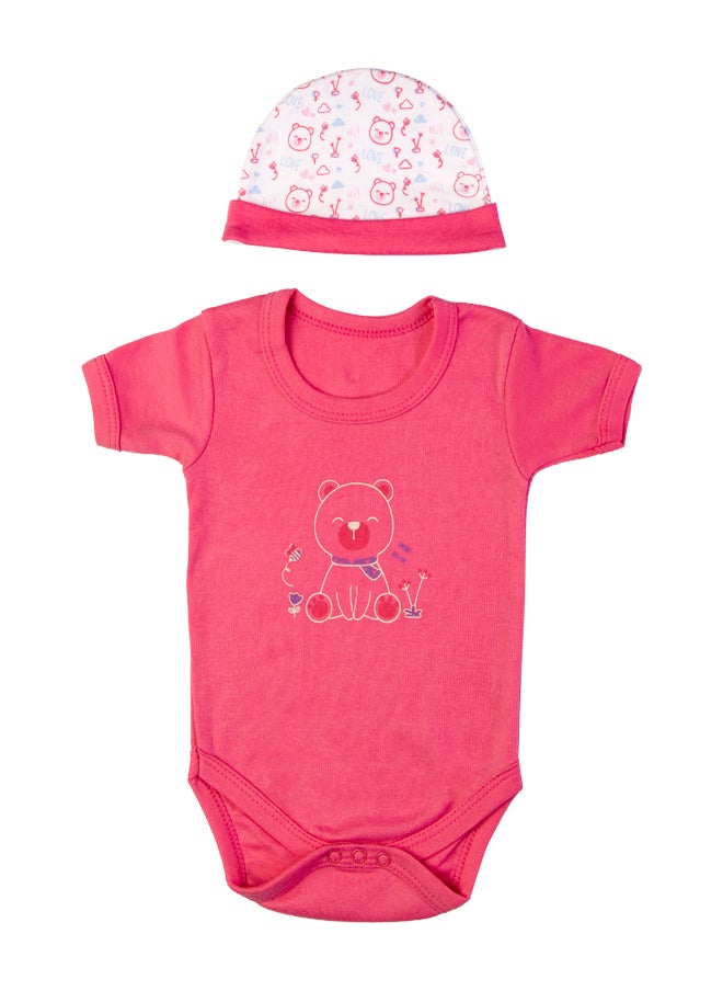 Babies Basic 5 Piece Unisex 100% Cotton Gift Set Include Bib, Romper, Mittens, Cap And Sleepsuit/Jumpsuit- Teddy  - Image 4