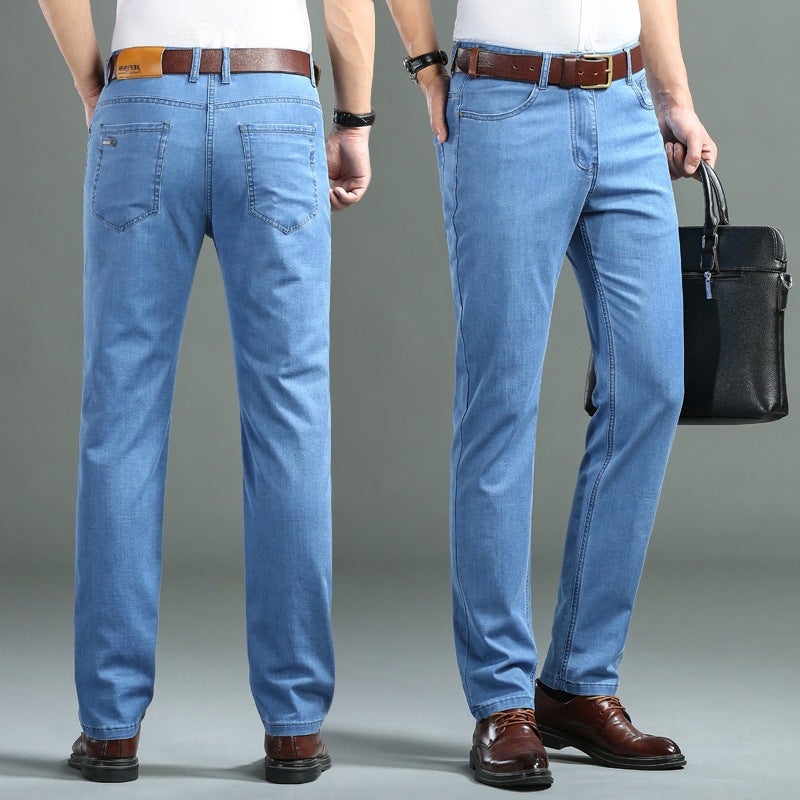 Ice Silk Cotton Middle-Aged Jeans Men'S Summer Thin High-End Stretch Business Casual Loose Straight Jeans - Image 5