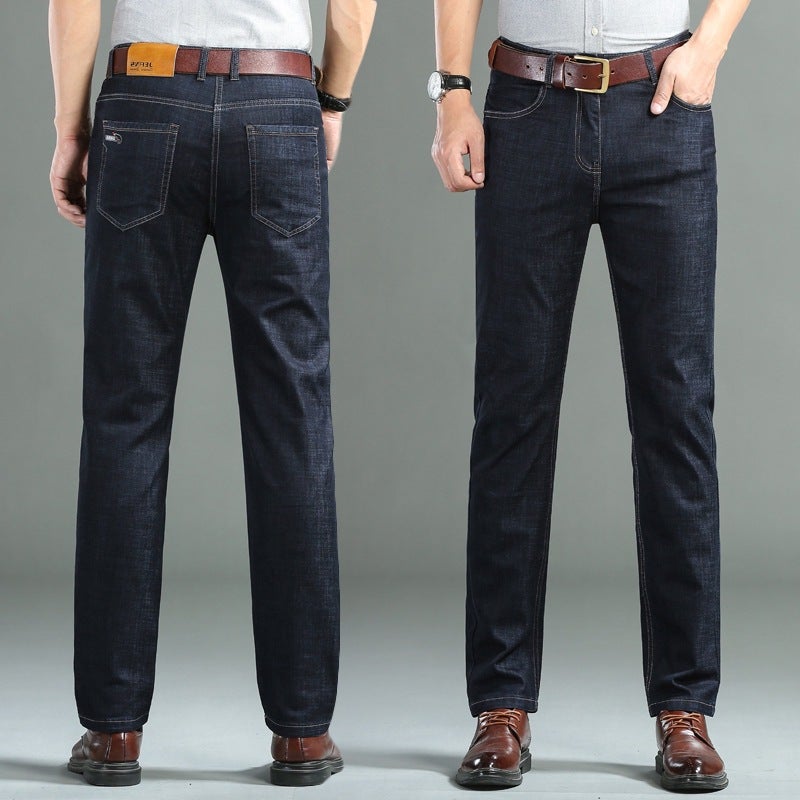 Ice Silk Cotton Middle-Aged Jeans Men'S Summer Thin High-End Stretch Business Casual Loose Straight Jeans - Image 3
