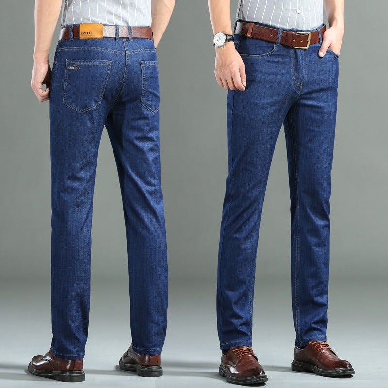 Ice Silk Cotton Middle-Aged Jeans Men'S Summer Thin High-End Stretch Business Casual Loose Straight Jeans - Image 4