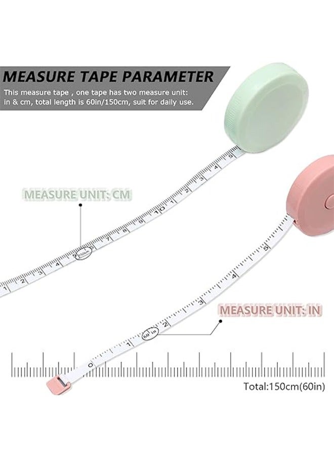 3Pack Premium Tape Measure for Body Fabric Measurement Retractable Soft Sewing Tape Measures for Cloth Tailor Knitting Craft Double Sided Scale Ruler for Weight Loss Mini tape measure Green/Blue/Pink - Image 3