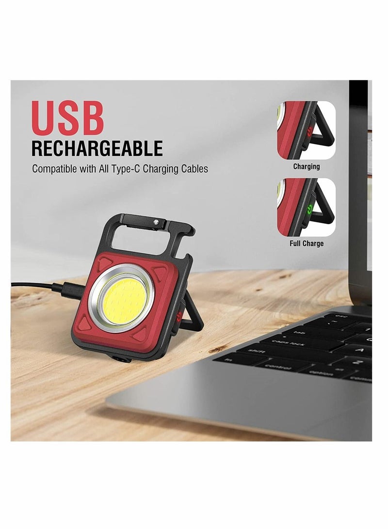 SYOSI Mini Keychain Led Flashlight, 800 Lumens Bright Cob Mini Flashlight, Keychain Light with Folding Bracket Bottle Opener Magnet, Portable Pocket Light for Camping Emergency Fishing, Red, Style A - Image 4