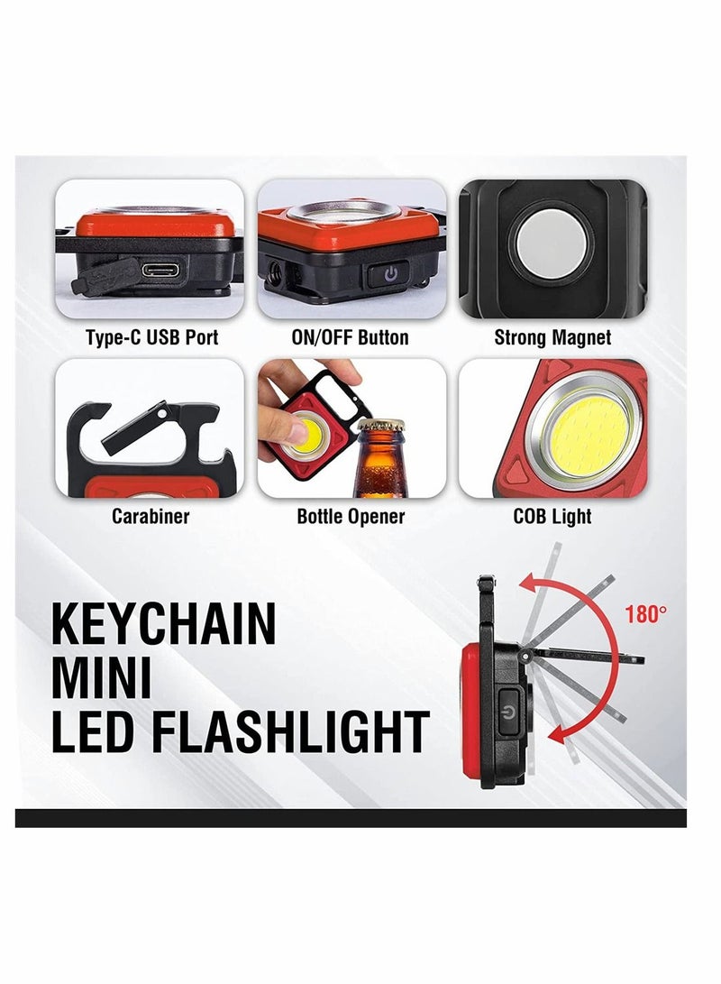 SYOSI Mini Keychain Led Flashlight, 800 Lumens Bright Cob Mini Flashlight, Keychain Light with Folding Bracket Bottle Opener Magnet, Portable Pocket Light for Camping Emergency Fishing, Red, Style A - Image 2
