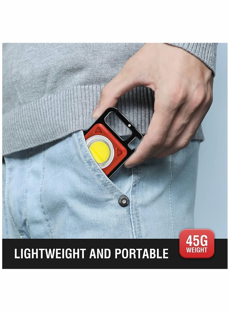 SYOSI Mini Keychain Led Flashlight, 800 Lumens Bright Cob Mini Flashlight, Keychain Light with Folding Bracket Bottle Opener Magnet, Portable Pocket Light for Camping Emergency Fishing, Red, Style A - Image 3