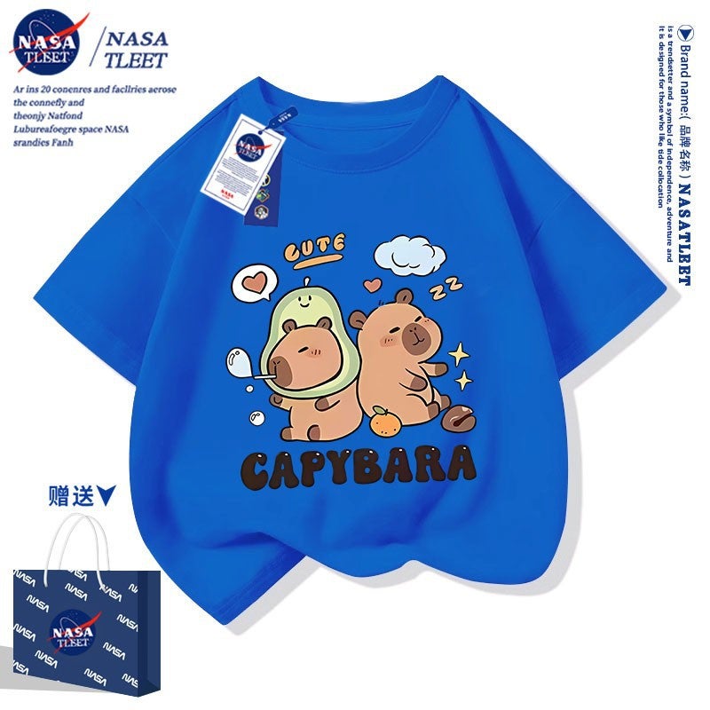 Nasa Joint Summer Primary And Secondary School Students All-Match Top New Kapi Bala Cotton Crewneck Short-Sleeved Western Style T-Shirt - Image 2