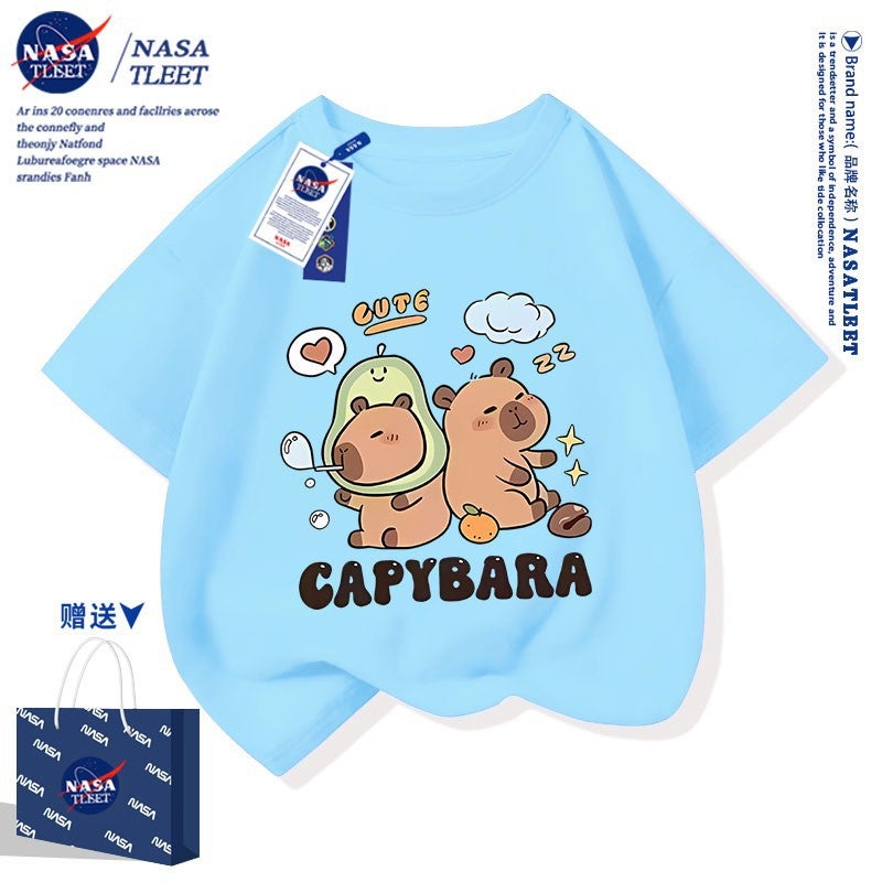 Nasa Joint Summer Primary And Secondary School Students All-Match Top New Kapi Bala Cotton Crewneck Short-Sleeved Western Style T-Shirt - Image 4