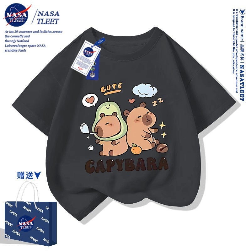 Nasa Joint Summer Primary And Secondary School Students All-Match Top New Kapi Bala Cotton Crewneck Short-Sleeved Western Style T-Shirt - Image 1