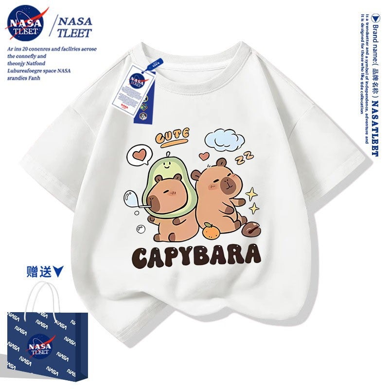Nasa Joint Summer Primary And Secondary School Students All-Match Top New Kapi Bala Cotton Crewneck Short-Sleeved Western Style T-Shirt - Image 5
