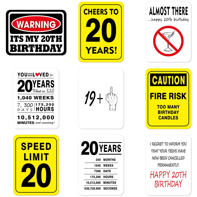 WERNNSAI 20th Birthday Party Decorations - 9PCS Wall Signs Funny Tags for Adults 20 Years Old Party Decor 20th Party Banner Table Centerpieces Door Wall Windows Signs Picture Props for Men Women - Image 1